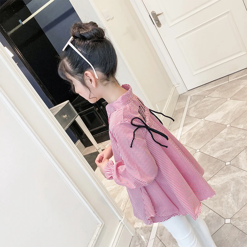 

2019 School Uniform Girls Shirts Spring Summer Blouses Little Baby Striped Blue Red Students Clothes For Girls 8 To 12 Years Top