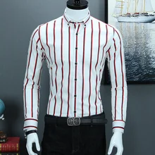 Чистый хлопок Дизайн брендовые полосатые деловые повседневные мужские рубашки на пуговицах с воротником нежелезные элегантные мужские рубашки