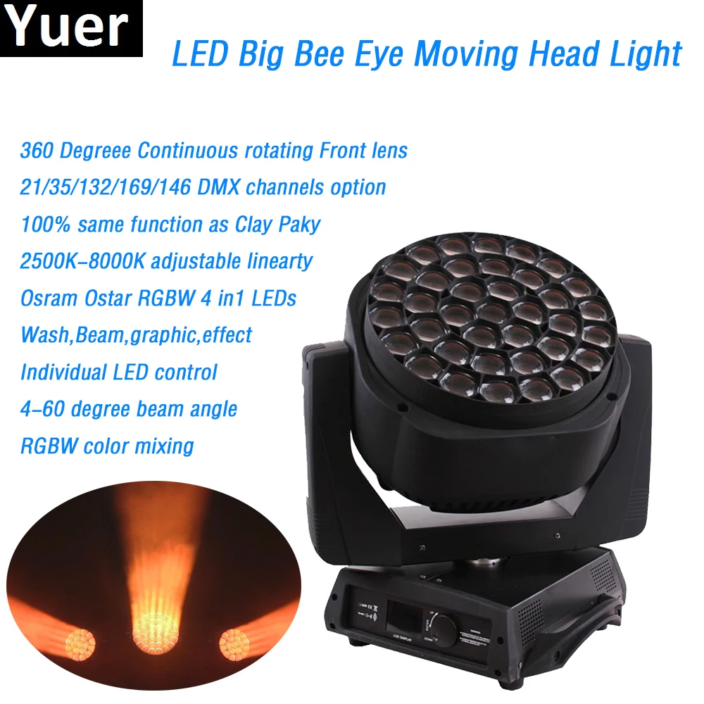 

Led 37x15W big Bee Eye LED Moving Head wash beam gobo effect light clay paky rotation lens dmx512 for disco light party dj light