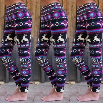 

Women Slim Leggings Casual Soft Clothes Wear Xmas Snowflake Reindeer Knitted Pants Warm Autumn Winter Leggings Pencil Trousers