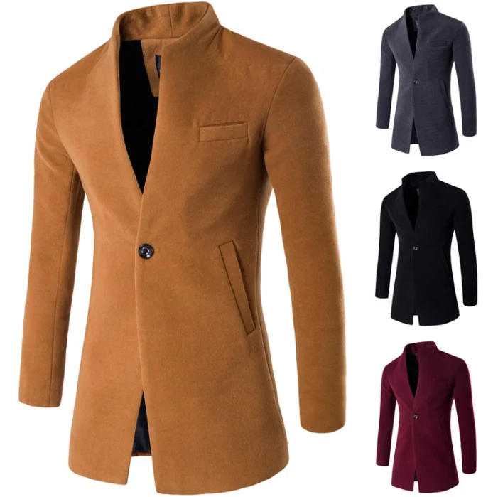 ZOGAA осенне-зимнее пальто ветровка мужская длинная тонкая куртка кардиган пальто воротник стойка повседневные шерстяные пальто мужская одежда - Цвет: Хаки