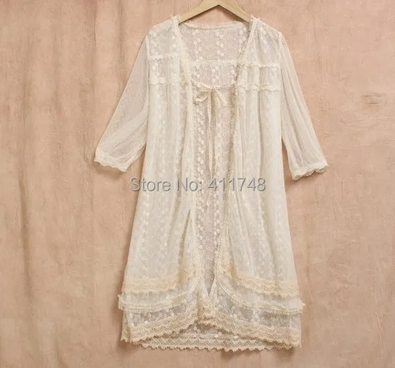 

Mori Girls Lace Mesh Embroidery Lace Cardigan Shirt Fairy Brandy Women Tunique Cape Gauze Tops Kawaii Mori Lolita Top Clothing
