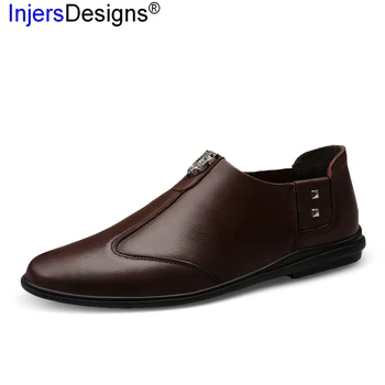 

New Arrival Casual Leather Shoes Men Loafers High Quality Genuine Leather Business Men Shoes Fashion Metal Driving Shoes Zapatos