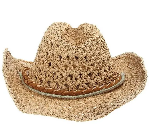 Kids children foldable Cowboy Straw Hat Wide Brim Sun 