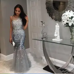 WY-B роскошный Vestidos de fiesta largos elegantes de gala Пользовательские Русалка вечернее платье отделка из бус 2019 горный хрусталь вечерние платья