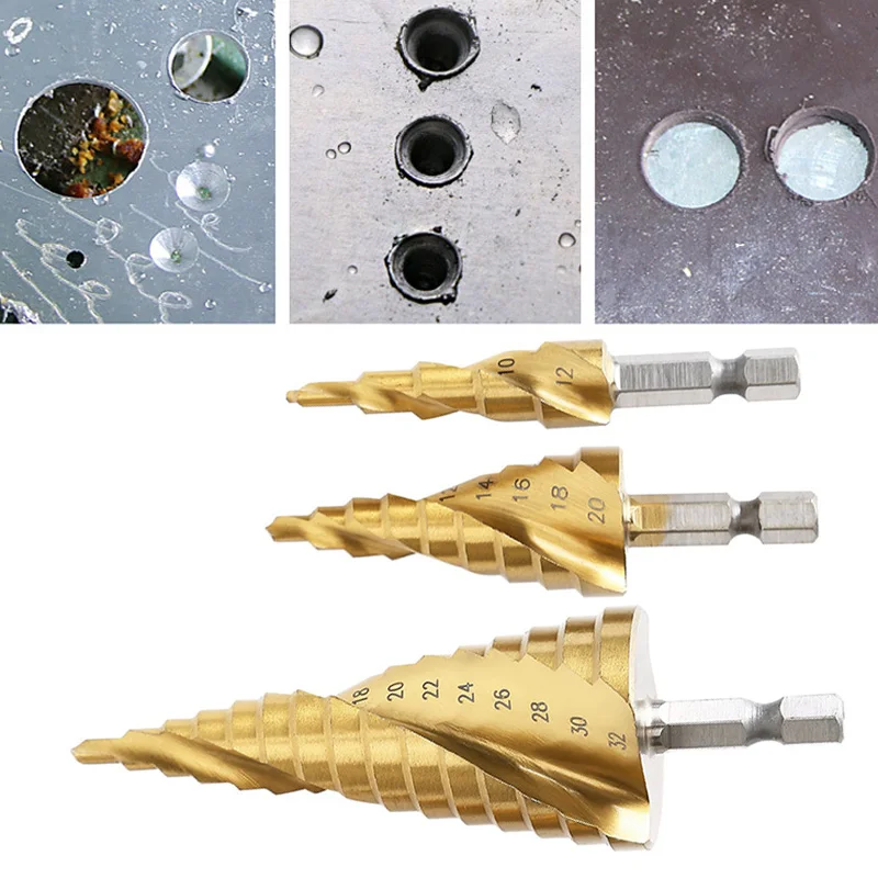 3 Pcs/Set HSS Spiral Groove Step Drill Titanium Coated Bit Kit for Iron