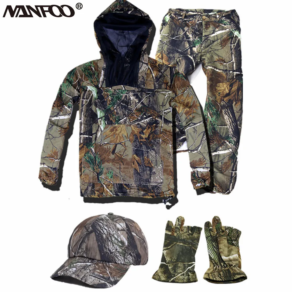 

Hot Summer Bionic Camo Hunting Clothing Unisex Hunting Ghillie Suit Anti-mosquito Hooded Camo Shooting Fishing Jacket Pant Suit