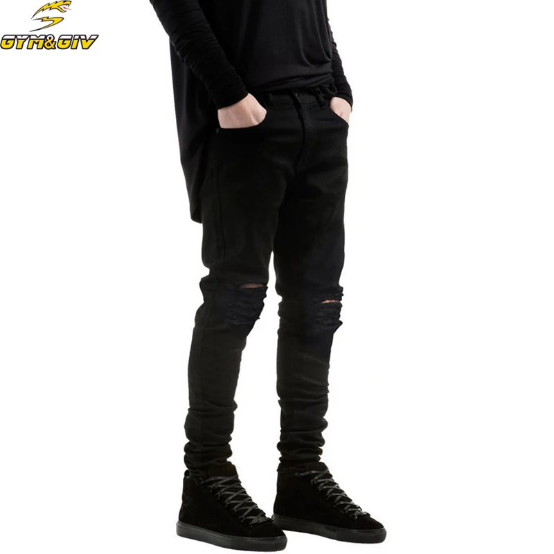 

2018 New Black Ripped Jeans Men With Holes Denim Super Skinny Famous Designer Brand Slim Fit Jean Pants Scratched Biker Jeans