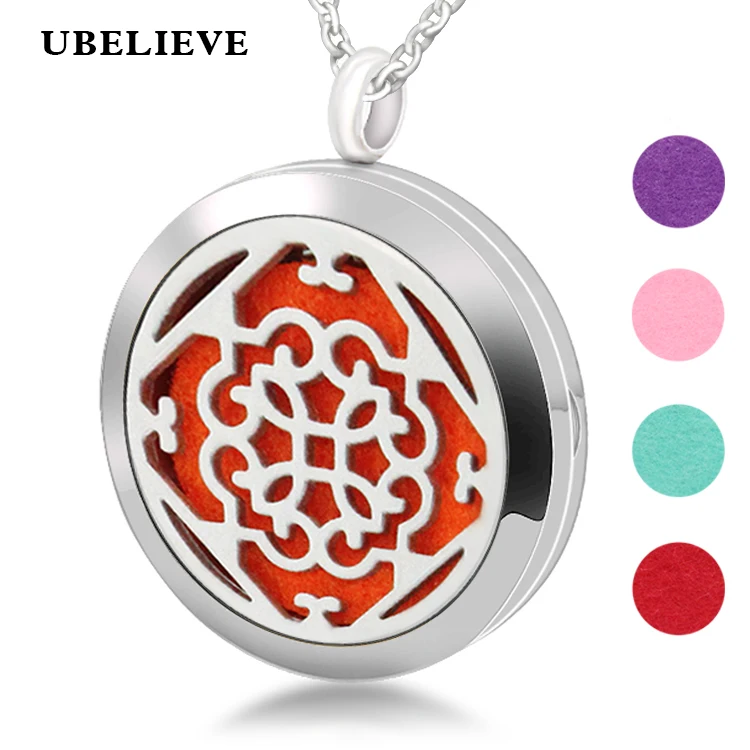 30mm Essential Oil Diffuser Locket Necklace Round Silver Aromatherapy
