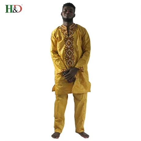 H& D африканская одежда Дашики традиционная Мужская африканская одежда с длинными рукавами Африканский Базен riche Мужская африканская одежда Топы Брюки PH29 - Цвет: Цвет: желтый