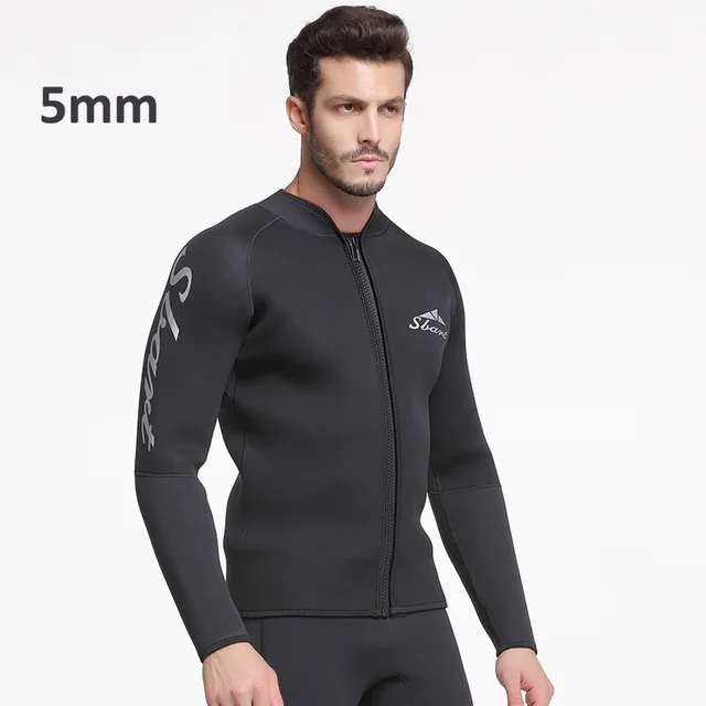 5mm Neoprene Wetsuit Jacket Front Zipper Long Sleeve Wetsuits Top Men's