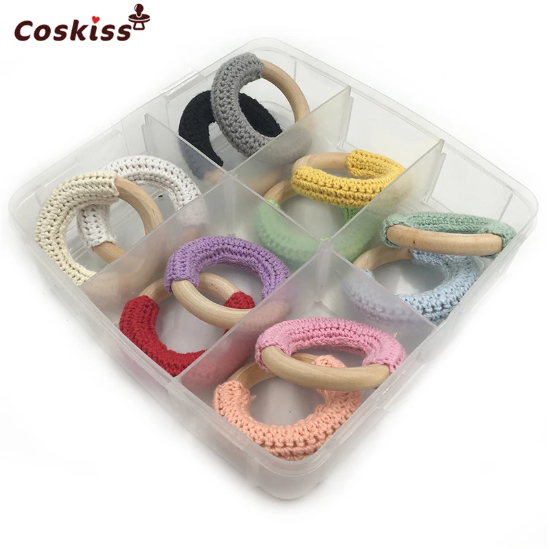 

12pcs 5cm(1.97'')Wooden Teether Natural Maple Cotton Ring Charms Chunky Crochet Ring Baby Teether DIY Baby Teether Accessory