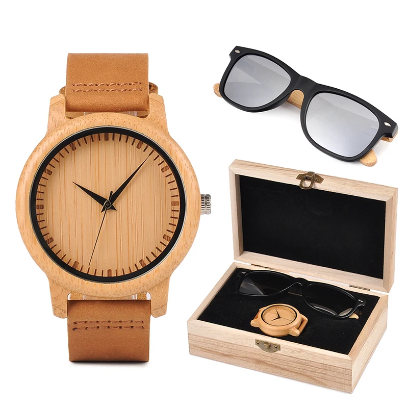 Christmas Gift BOBO BIRD Custom Wood Watch and Sunglasses Gift Set for Men Women Present for Family