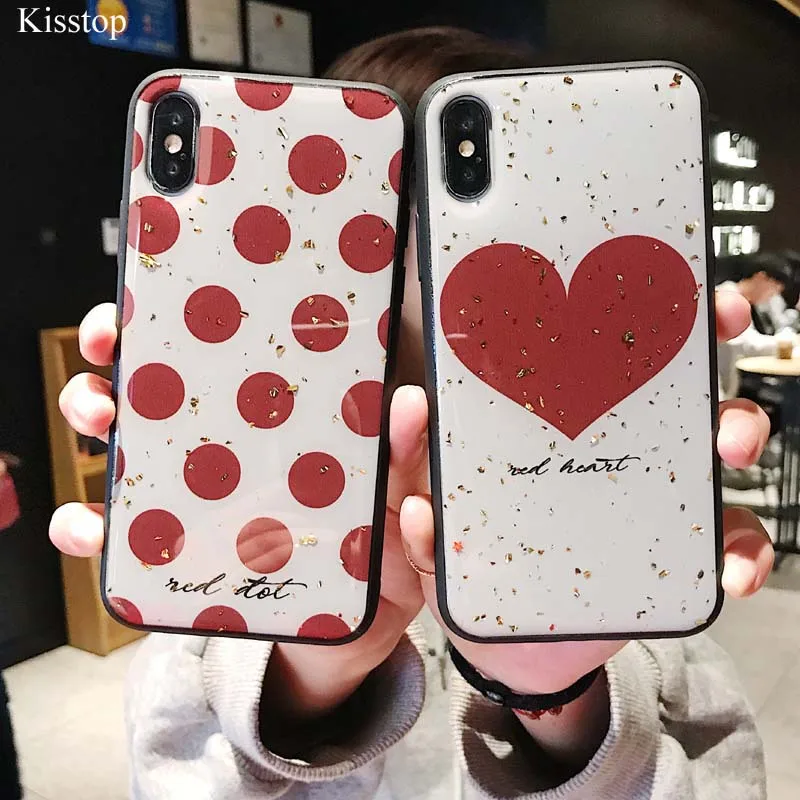 Kisstop Золотой фольгированный блестящий чехол для телефона с сердцем iPhone X XS Max XR