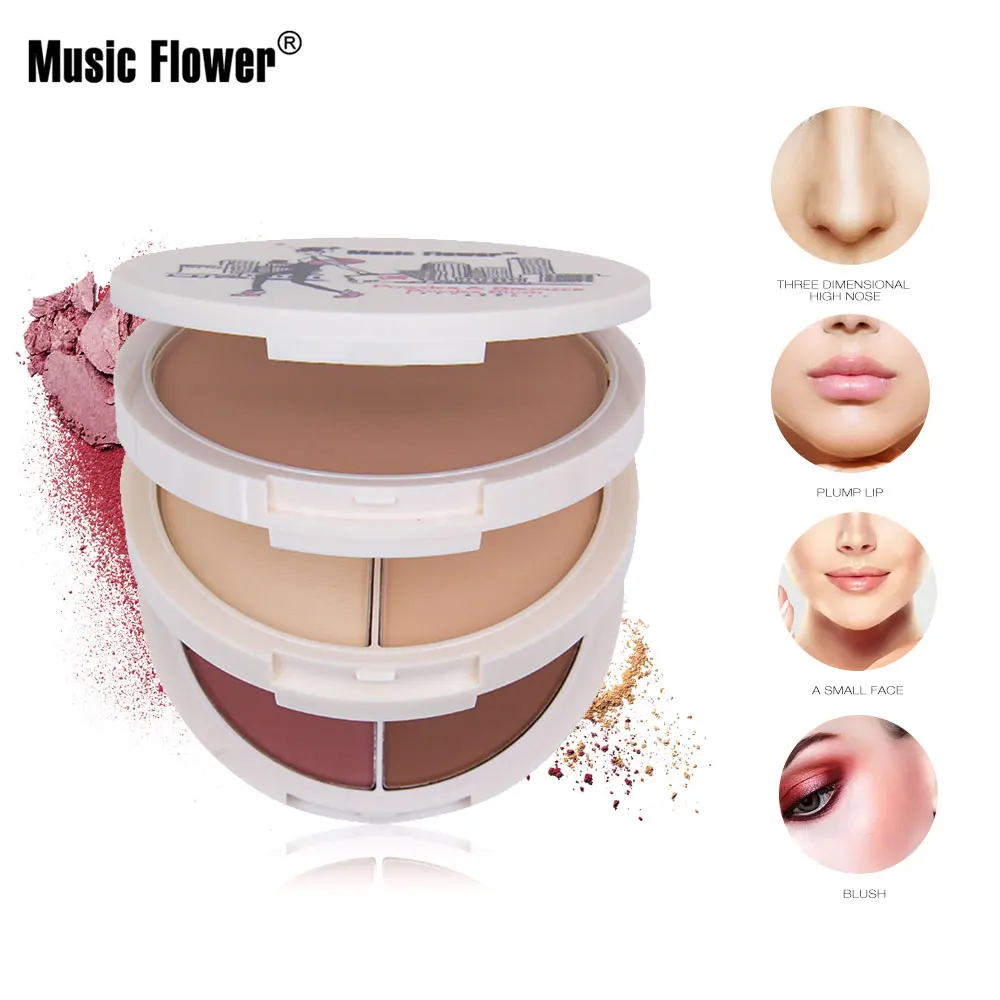 

Music Flower 5 in 1 Colors Watertproof Makeup New Professional Make Up Blush Face Blusher Powder Palette Cosmetics Set