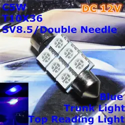 12 В LED синий цвет автомобиля двойной иглой лампы (2*3*5050 SMD лампа) c5W 36 мм для топ чтение Магистральные лицензии доска свет