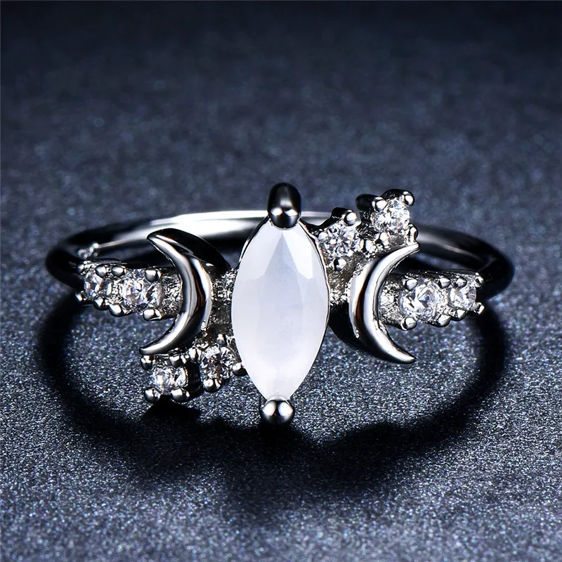 Женское кольцо с белым опалом и лунным камнем, модное 925 Серебряное заполненное свадебное ювелирное изделие, обручальные кольца для женщин