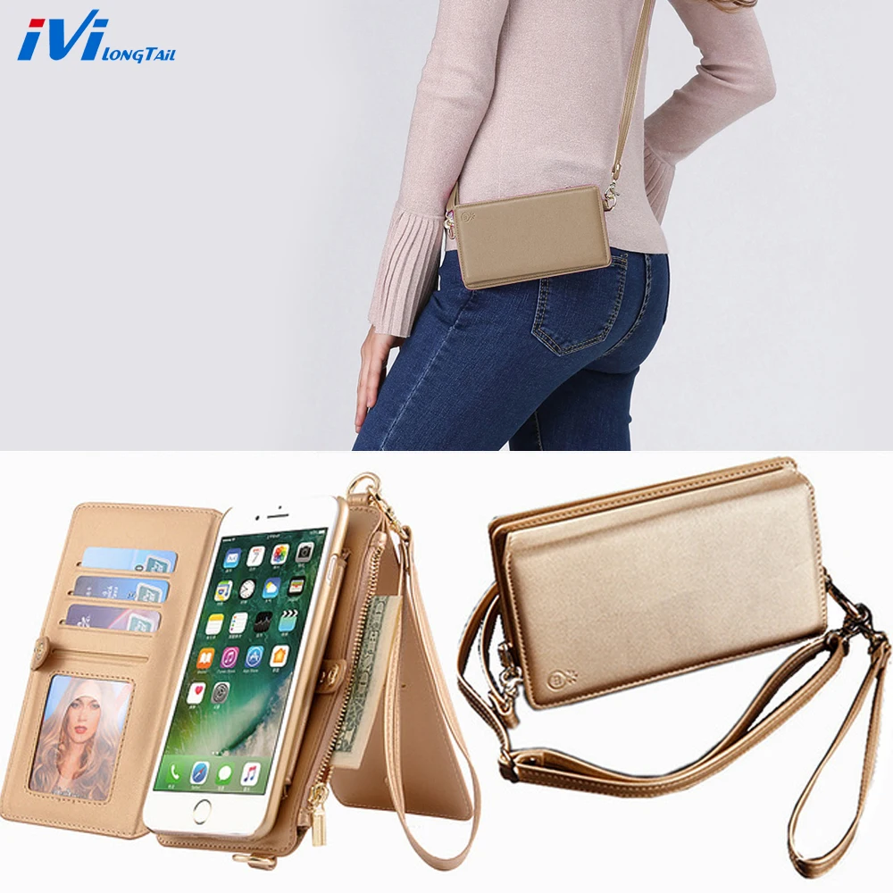 

Flip Phone Case for Samsung S8 S9 Plus Note 8 4 in 1 Detachable Stand Case Purse Messenger Crossbody Bag Women Money Pocket