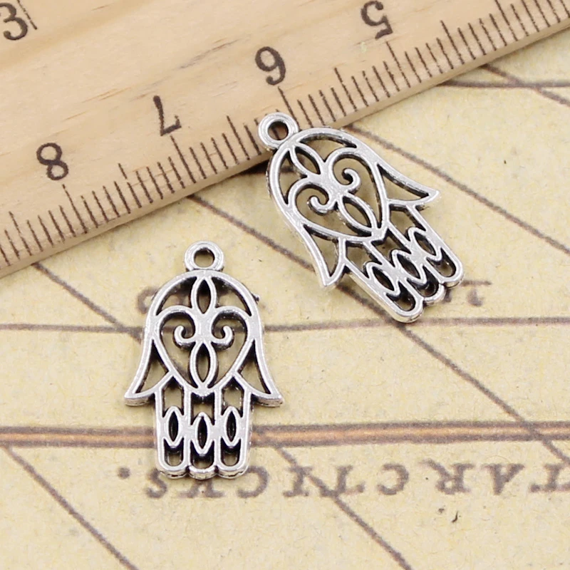 

20pcs Charms Fatima Hand Hamsa Palm Protection 21x13mm Tibetan Silver Color Pendants Antique Jewelry Making DIY Handmade Craft