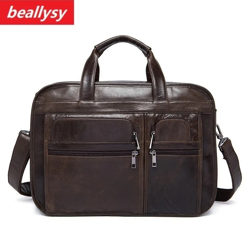 

business Laptop Bag Men Messenger Bags crazy horse Genuine Leather Bag Men's Briefcases Handbag Totes Men Shoulder Crossbody Bag