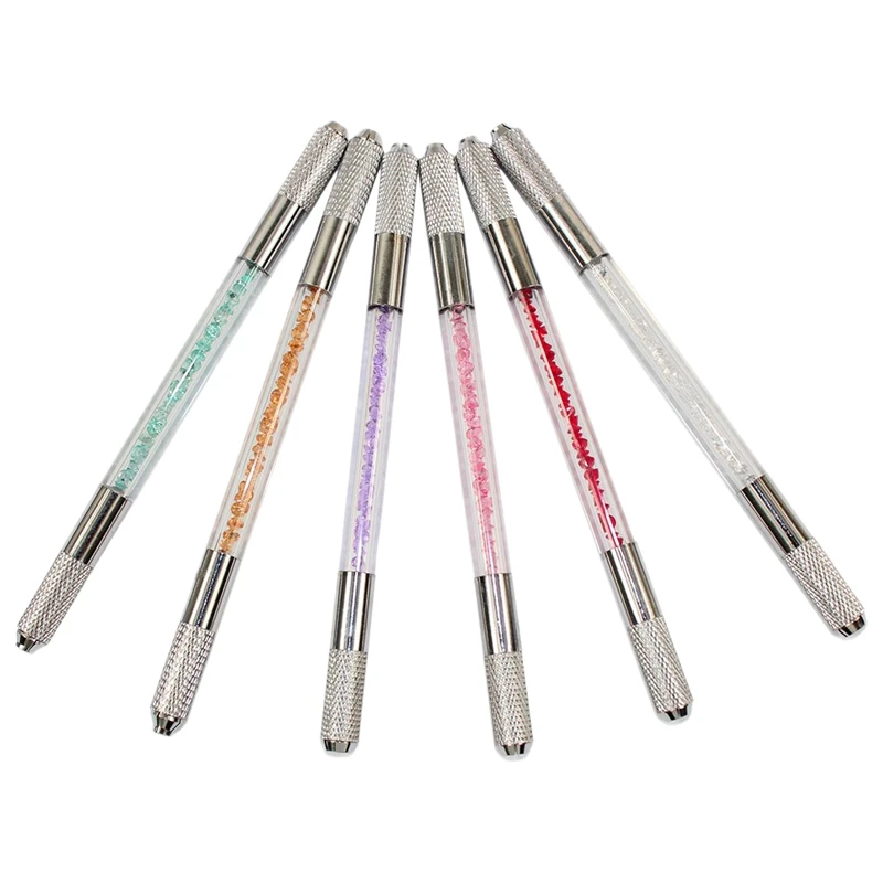 

1Set 6Pcs Clear Crystal Manual Micro- blading Pen Double-Head Pen Dual-Use Semi-Permanent Pen Fog Eyebrow Pencil Eyebrow Penc