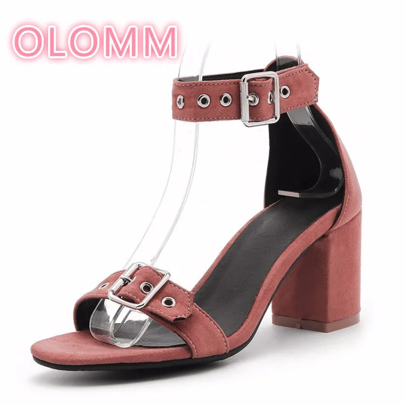 

2019 Summer Sandals Fish Mouth Women Sandals Suede High Heels Square Heel Woman Shoes Buckle Strap