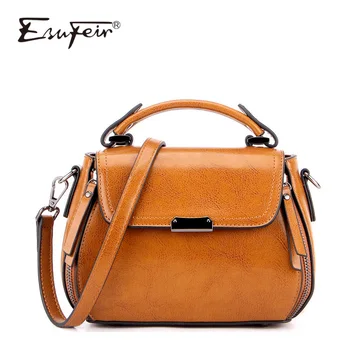 

ESUFEIR Genuine Leather Fashion Shoulder Messenger Bag High-quality Oil wax-shell Pibei Bag Solid Small Square Ladies Handbag