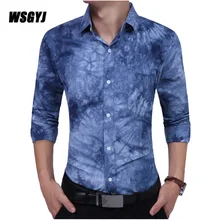 Мужская рубашка, бренд, мужские рубашки с длинным рукавом, повседневные, с принтом Tie Dye, приталенные, мужские рубашки, s Camisa Masculina M-XXL