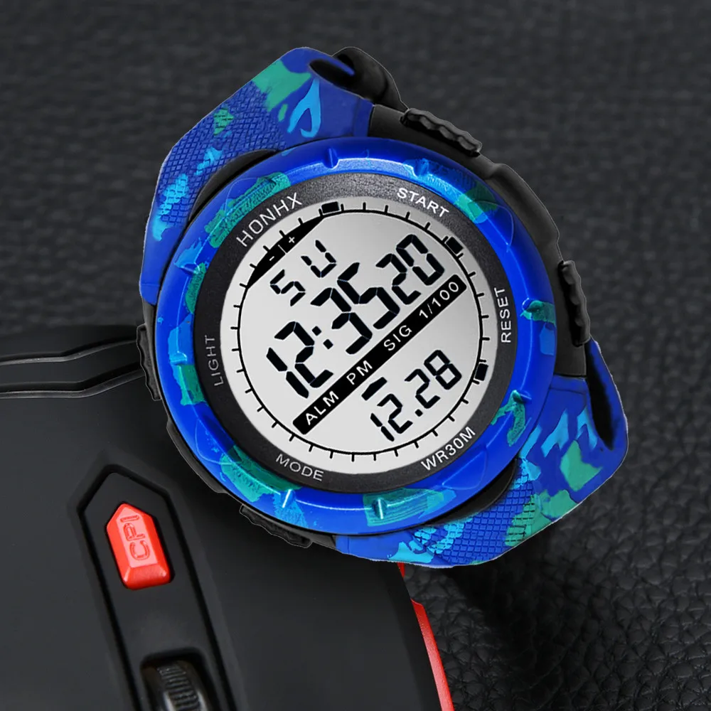 Новинка, модные водонепроницаемые мужские часы с ЖК-дисплеем для мальчиков, цифровые часы с секундомером и датой, резиновые спортивные наручные часы для мальчиков, электронные часы
