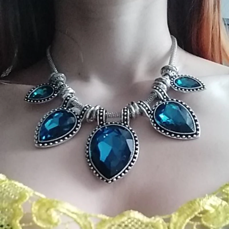 

Green Chokers Necklaces For Women Silver-Color Choker Chain Mix Statement Necklace Luxury Crystal Pendant Collier Femme