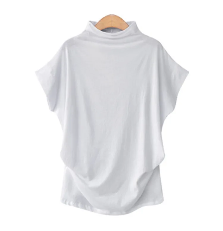Крылья Летучей Мыши Топ Больше Плюс Сайз Майка Для Женщина 4xl 5xl 6xl Одноцветный Сплошной Цвет Простой Футболка Макет Шеи Водолазка Черепаха Шея Короткий Рукав Туника Свободный Элегантный Утонченный Футболка - Цвет: white t shirt