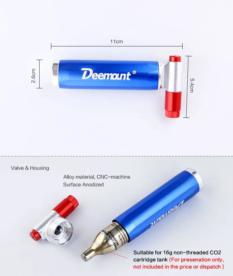 Deemount велосипедный СО2 насос для 16 г без резьбового картриджа велосипедных шин портативный насос двойной головкой Presta Schrader Клапан