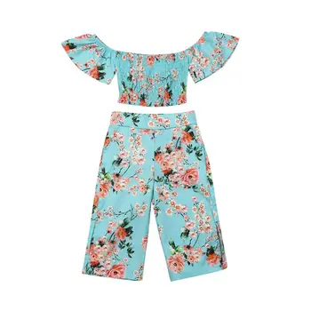 

Baby Girl Floral Clothes Off Shoulder Crop Top Wide Pants Summer Outfit