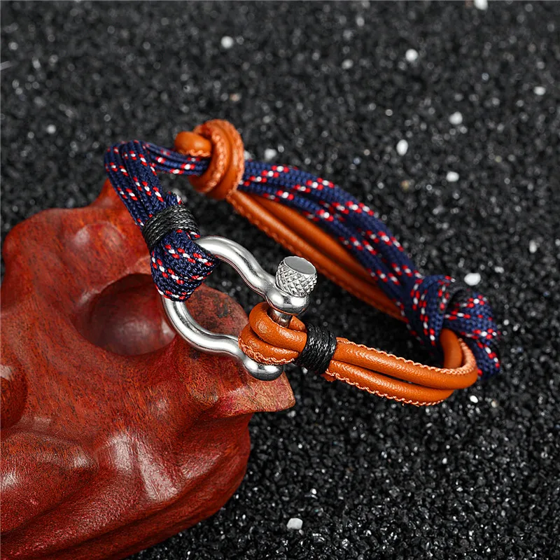 New Arrival Fashion Jewelry navy style Sport Camping Parachute cord Survival Bracelet Men with Stainless Steel Shackle Buckle