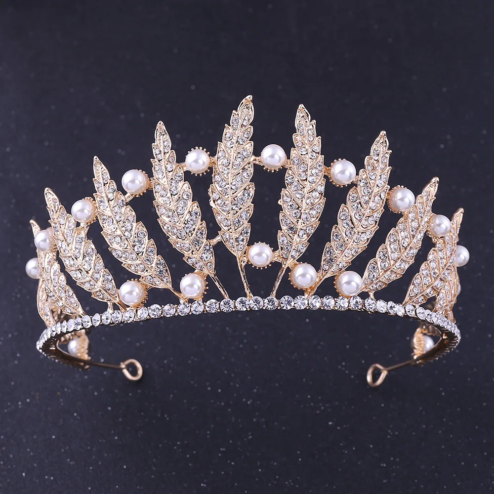 

KMVEXO Baroque Leaves Crystal Bridal Crown for Wedding Hair Accessories 2019 New Simulated Pearl Crowns Tiaras Diadem Headbands
