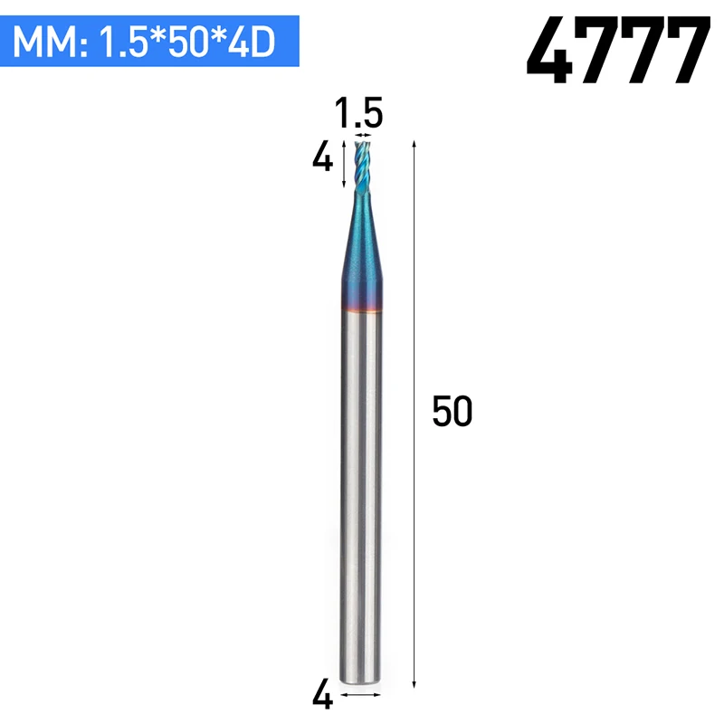 HUHAO 1 шт. HRC63 нано-синее покрытие Вольфрамовая сталь спиральный Фрезерный резак сплав фрезы ЧПУ Инструмент 4 флейты Концевая мельница для металла - Длина режущей кромки: 4777