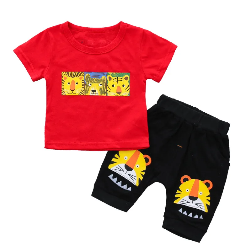 

Children Clothing Boys Summer Sets Baby Kids Animal Tiger Short Sleeve T-shirt and Shorts Suit Child Boy Outfits