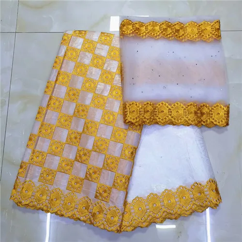 Белый Базен riche getzner африканская ткань tissu dentelle strass perle guinea brocade Ткань Базен riche ткань 7 ярдов/лот LYB - Цвет: Белый