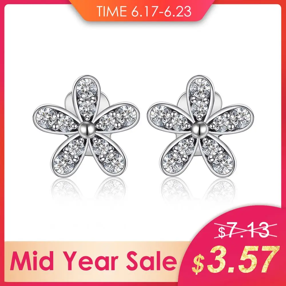 

JPalace Flower Cubic Zirconia Stud Earrings 925 Sterling Silver Earrings For Women Girls Korean Earrings Fashion Jewelry 2019