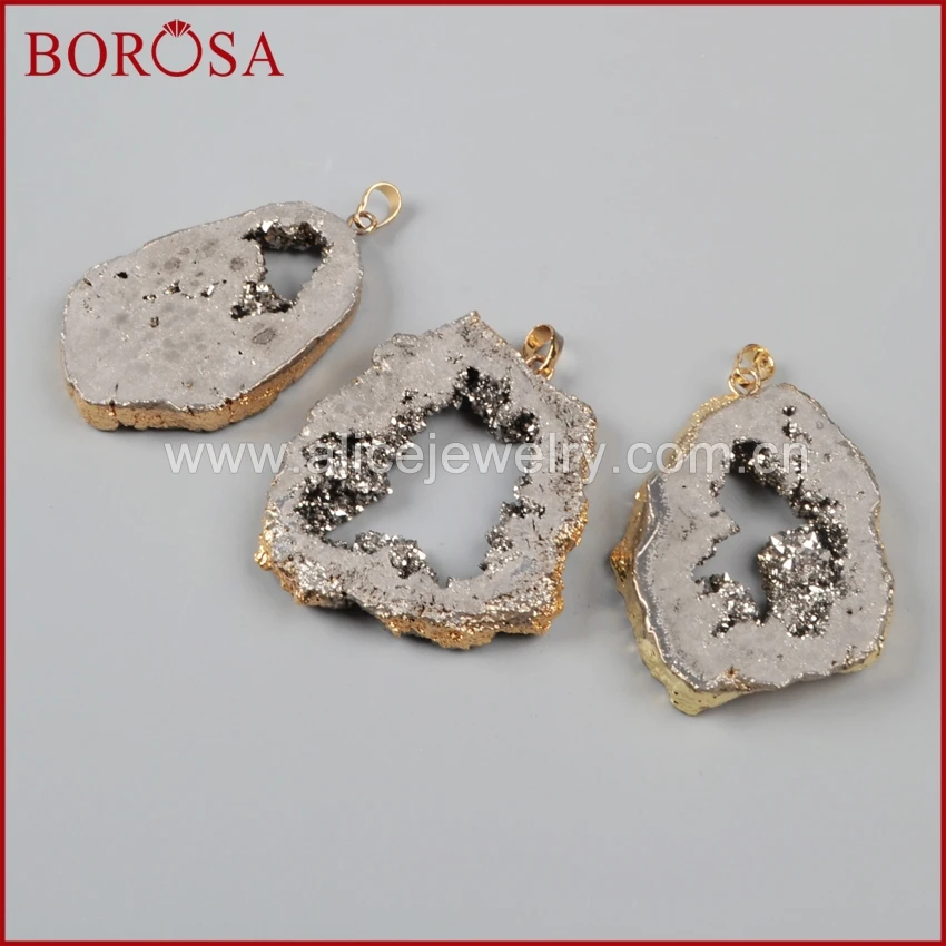 BOROSA 10 шт. Druzy ювелирные изделия золотой цвет произвольной формы смешанный цвет s Титан Geode кристалл кварца ломтик Drusy кулон из бисера ювелирные изделия G1092