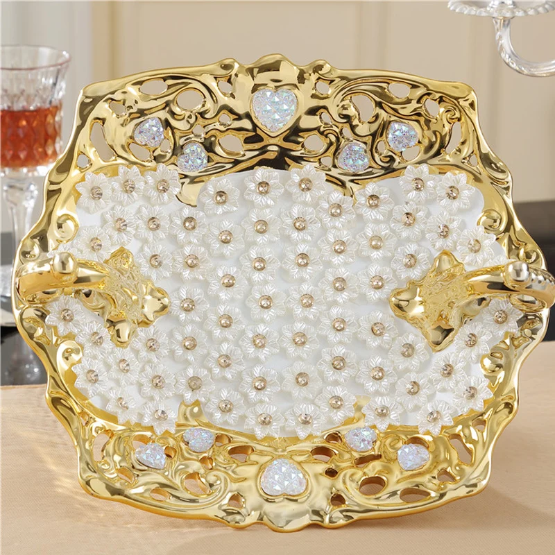 Роскошная золотая Европейская керамическая чаша для фруктов для гостиной, украшение стола, роскошные креативные конфетные блюда, предметы интерьера