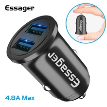 Автомобильное USB зарядное устройство Essager Led для iPhone Xiaomi samsung huawei Зажигалка быстрое автомобильное зарядное устройство для мобильного телефона двойное USB Автомобильное зарядное устройство 4.8A