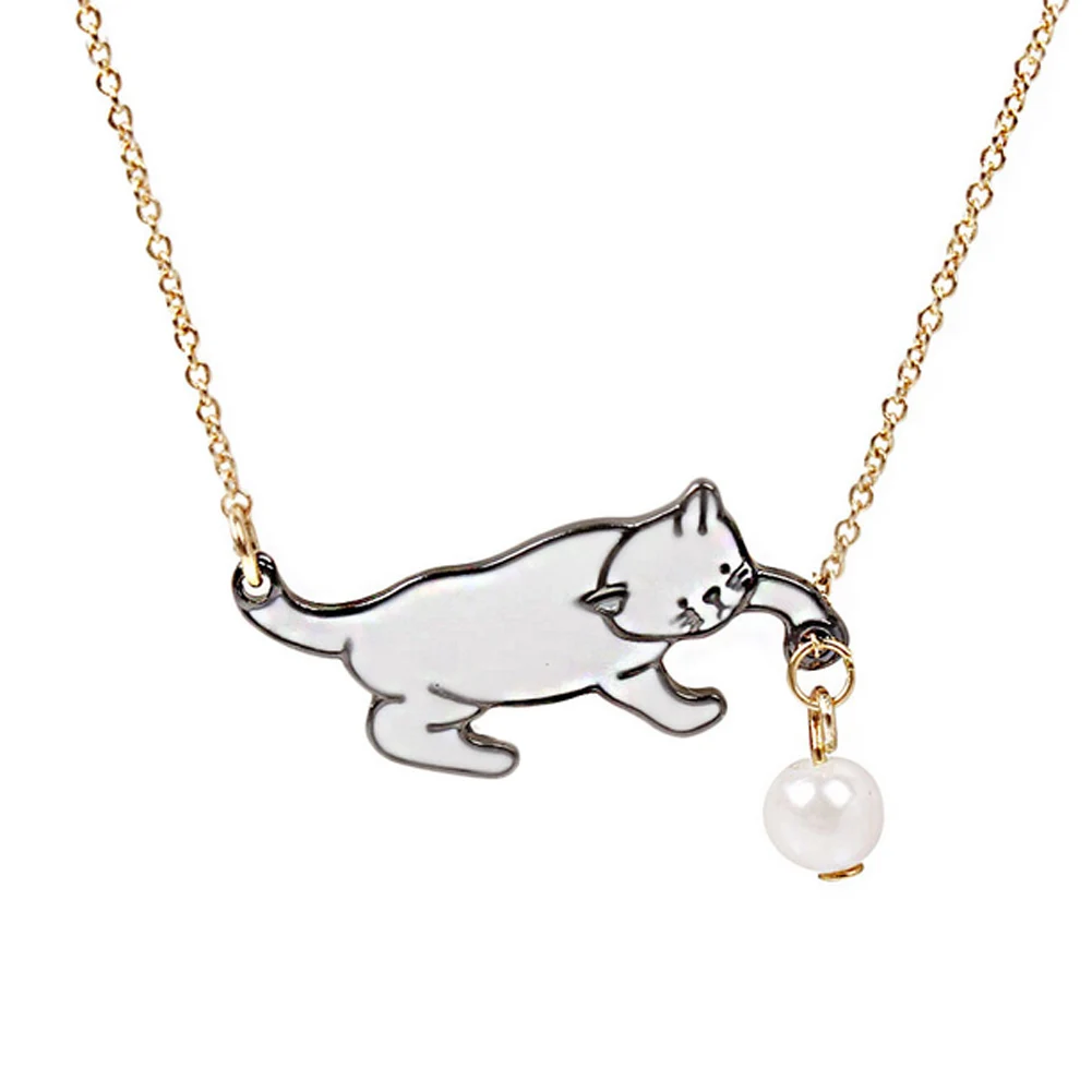 1PC Grace Fashion Cute White Cat Imitation Pearl Necklaces Animal Pet