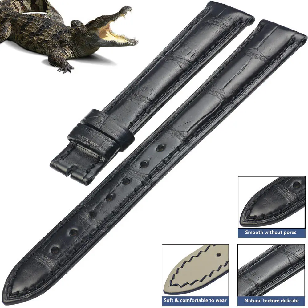 

100% Genuine Crocodile Leather Watch Band Black Alligator Strap 14mm-24mm
