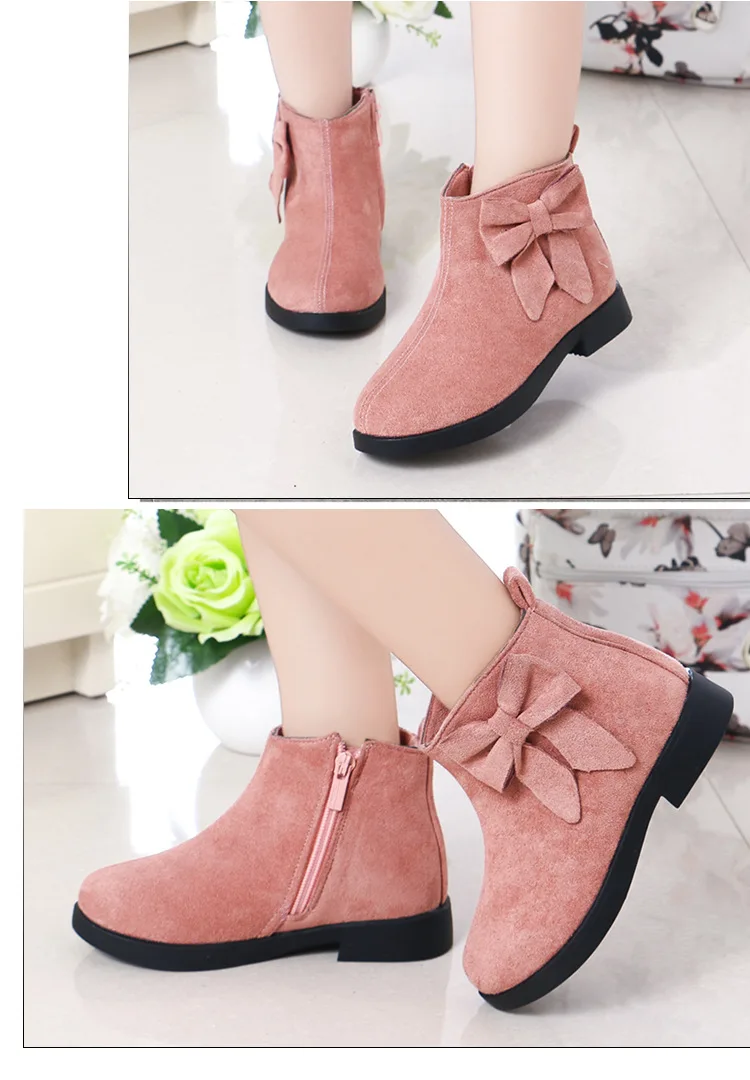 Spring Autumn Teens Girls Bowknot Rubber Leather Martin Boots For Girls Pink black Rome Ankle Princess Boots Shoes New