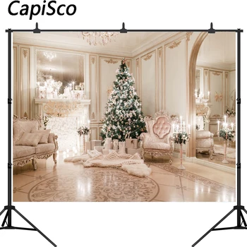 

Capisco photography backdrop christmas tree luxury room fireplace Candle Armchair background photocall photo shoot props decor