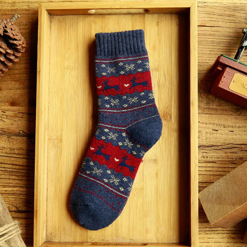 5 пар/лот,, женские зимние толстые теплые носки из кашемира/шерсти ангоры, рождественские забавные носки в стиле Харадзюку - Цвет: Navy