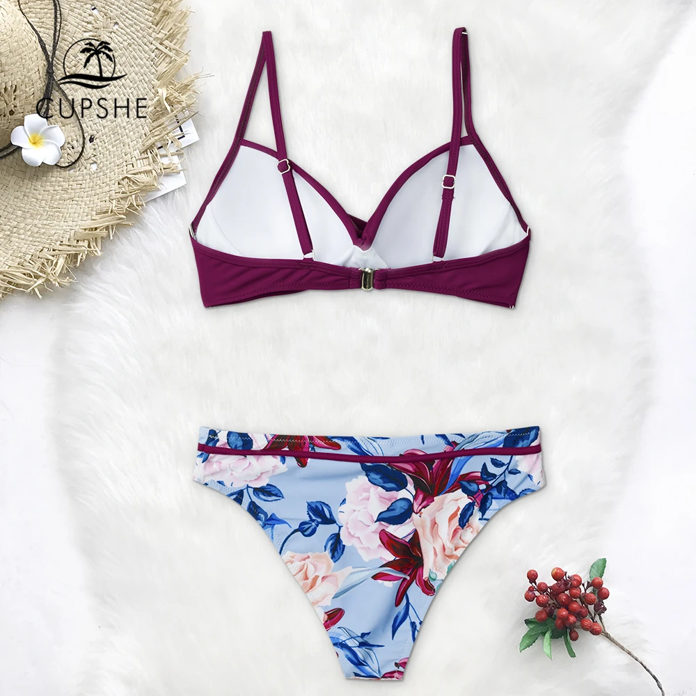Günstige CUPSHE Push Up Blumen Wrap Bikini Sets Frauen Sexy Tanga Zwei Stück Badeanzüge 2020 Mädchen Strand Badeanzüge Bademode