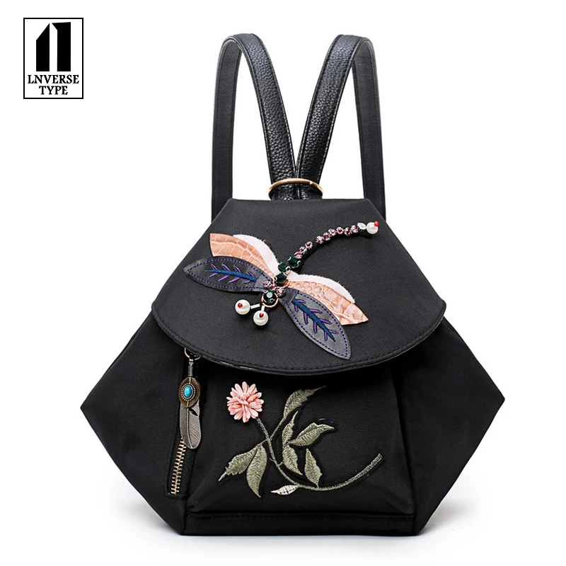 

Vintage Embroidery Ethnic Canvas Backpack Women Handmade Flower Embroidered Travel Bags Schoolbag Backpacks Woman Girls Mochila