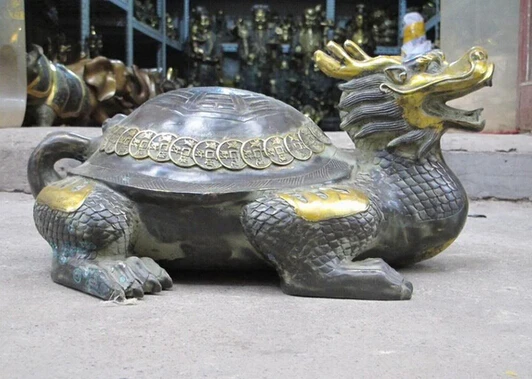 SUIRONG---425 + 18 &quotКитайская фэн шуй Бронзовая статуя Ба-ва Тай Цзи деньги дракон
